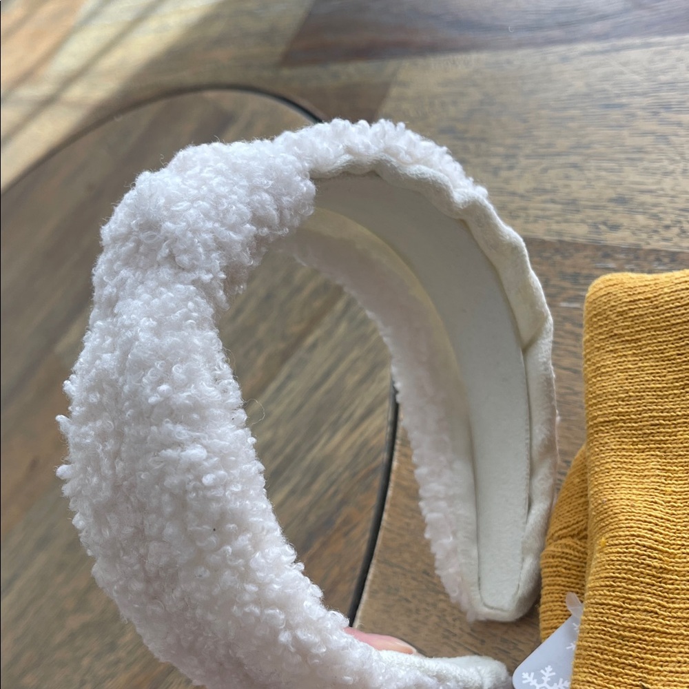 Snowman‎ Beanie Mustard Knit Hat and White Headband Winter Accessory Bundle - Picture 6 of 6